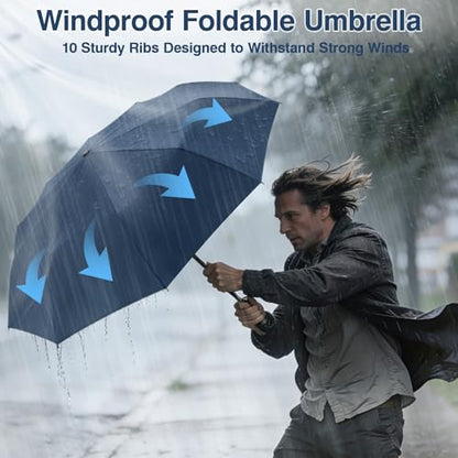 ZOMAKE Travel Umbrella Compact - 10 Ribs Portable Collapsible Umbrellas for Rain Windproof - Paraguas Automatic Small Folding Umbrella Lightweight Packable Umbrella for Women Men - color: Navy blue
