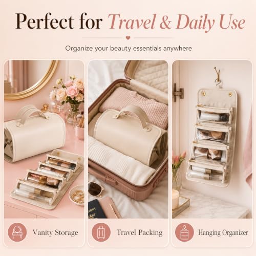 Expandable Makeup Bag Women Waterproof Cosmetic Travel Organizer - color: White