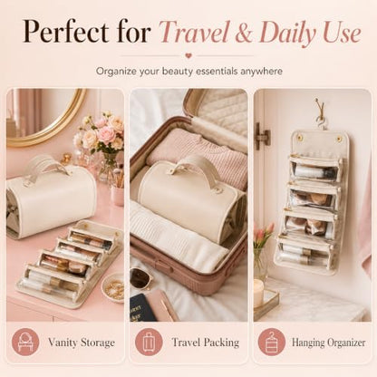 Expandable Makeup Bag Women Waterproof Cosmetic Travel Organizer - color: White