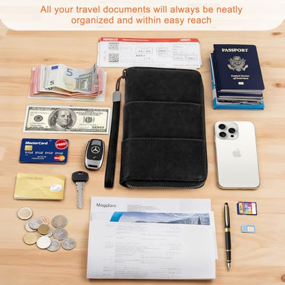RFID Family Passport Holder Wallet - Travel Document Organizer - color: Black
