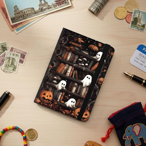 Bxgolkgd Passport Cover,RFID Blocking,Large Capacity Multi-Slot Travel Passport Wallet for Men & Women - Halloween Ghost Bookcase - color: Halloween Ghost Bookcase
