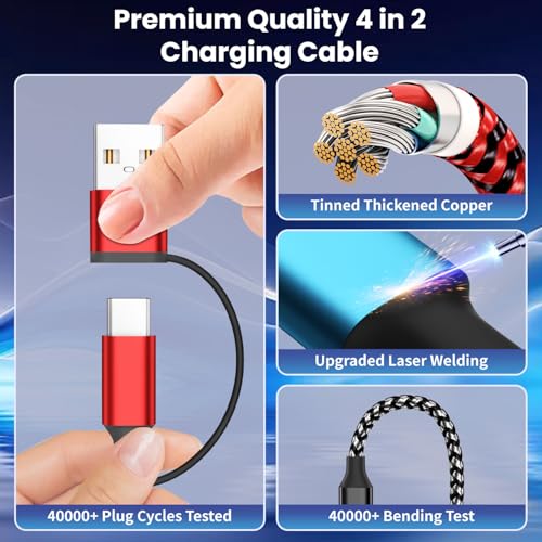 Travel Essentials Dual IP 4in2 Multi Charging Cable for iWatch Charger, 5FT - color: Red&Black&Light Blue, size: AC to 2C+L+iWatch