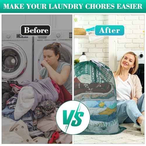 Windyun 9 Pcs Mesh Laundry Bags Drawstring Lockable Travel Storage, Green - color: Green