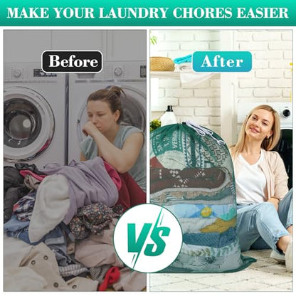 Windyun 9 Pcs Mesh Laundry Bags Drawstring Lockable Travel Storage, Green - color: Green