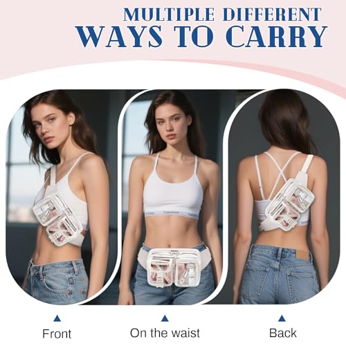 Fanny Pack Clear Stadium Bag Women Waist Pack Transparent Belt Bag, Beige - color: Beige