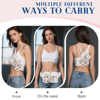 Fanny Pack Clear Stadium Bag Women Waist Pack Transparent Belt Bag, Beige - color: Beige