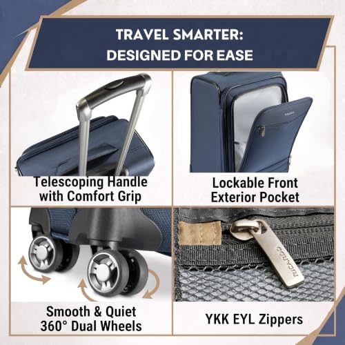 Ricardo Beverly Hills Softside 3 Piece Set: 20 Carry-On, 24 Medium, & 28 Large, Lightweight Expandable Luggage, Spinner Wheels, TSA Lock, Telescopic Pull Handle, Ashbury Series, Navy - color: Navy, size: 3-Piece Set (20, 24, 28)