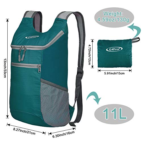 G4Free 10L Lightweight Packable Hiking Backpack, Nylon Daypack Daily Travel - color: Dark Green, size: Small
