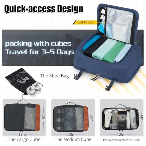 42L Carry On Travel Backpack With 4 Packing Cubes, TSA Friendly - color: Blue