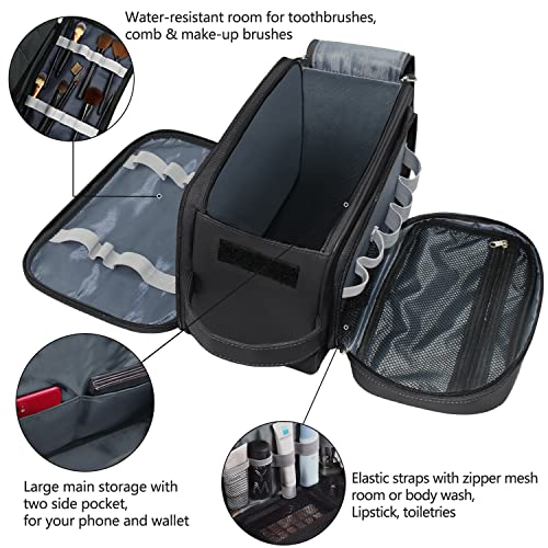 Buruis Extra Large Toiletry Bag for Men, PU Leather Travel Dopp Kit, Black - color: Black