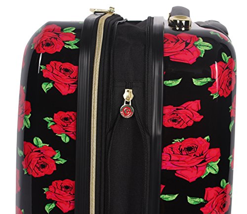 Betsey Johnson 26 Inch Checked Luggage Collection - Expandable Scratch Resistant (ABS + PC) Hardside Suitcase - Designer Lightweight Bag with 8-Rolling Spinner Wheels (Covered Roses) - color: Covered Roses