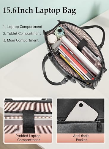 MATEIN 15.6 Inch Laptop Tote Bag with Insulated Lunch Compartment for Women - color: Black, size: 15.6 Inch