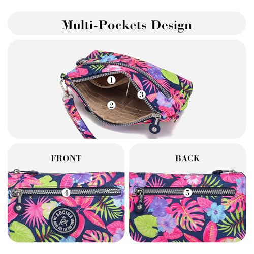 Small Wristlet Wallets for Women Nylon RFID Cross body bag - color: Leafy Purple