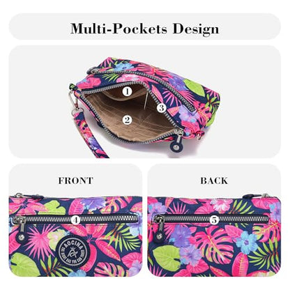 Small Wristlet Wallets for Women Nylon RFID Cross body bag - color: Leafy Purple