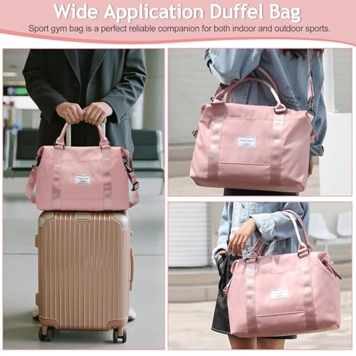 Travel Duffel Bag, Sports Shoulder Weekender Overnight Waterproof Tote Bag for Sports Travel Gym(Pink,51x34x13cm) - color: Pink,51x34x13cm