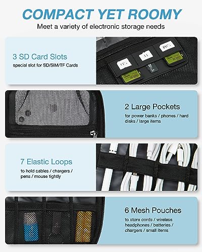 BAGSMART Large Electronic Organizer Travel Case for Tech Accessories, Black - color: Black