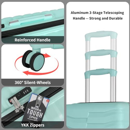 WireHot 3-Piece Hardshell Travel Luggage Set, Mint Green, 20in/24in/28in - color: Mint Green, size: 20in/24in/28in (3-Piece Set)