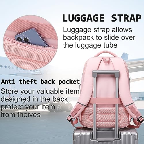 Volher Laptop Backpack,Business Travel Anti Theft Slim College Backpack - color: Light Pink, size: 15.6 Inch, style: Laptop
