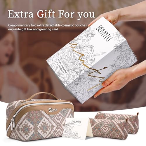 BOYATU Travel Makeup Bag Organizer: Boho Large Capacity Cosmetic Bag Sets - color: 22-Brown