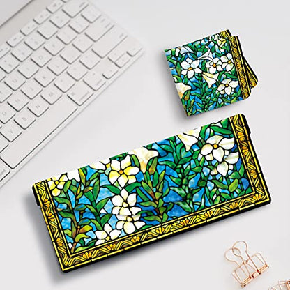 RainCaper Folding Travel Sunglasses & Reading Eyeglasses Case - Vegan Leather, Compact, Magnetic Closure, Slim Trifold Design - color: Tiffany Field of Lilies