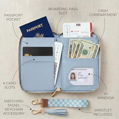 Beautiful Passport Holder And Travel Wallet with Wristlet Strap - color: Blue