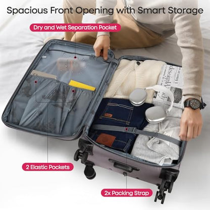 2-Piece Set(22/32in) Upright Spinner Softshell Luggage Sets - color: Grey, size: 2-Piece Set (22 inch/32 inch)