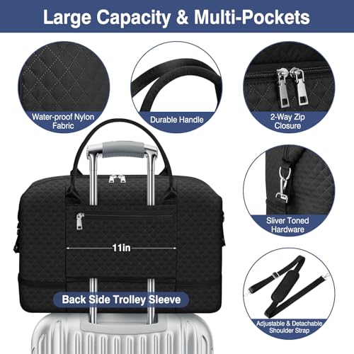 ITIEZY Weekender Bag for Women 21.5" Travel Duffel Large Carry On Bag 3PCS - color: 9a-black