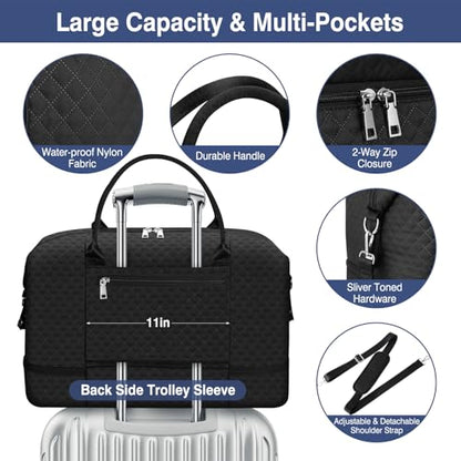ITIEZY Weekender Bag for Women 21.5" Travel Duffel Large Carry On Bag 3PCS - color: 9a-black