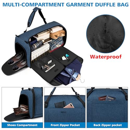 Convertible Garment Bag for Travel, 4-in-1 Backpack for Women Men, 3pcs 50L - color: C-Blue