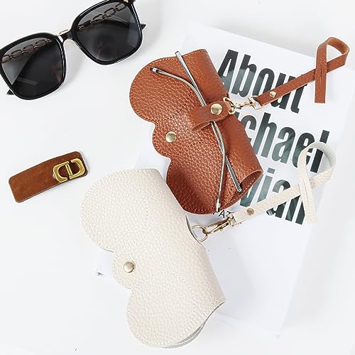 Soft Leather Sunglasses Bag, Portable Leather Glasses Case Holder Sunglasses Pouch, glasses Organizer Bag with Strap - color: Gray