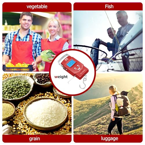 Dr.meter Fish Scale, 110 lb Digital Luggage Scale with Tape - color: Red