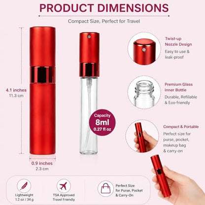 4 Pack 8ml Refillable Perfume Atomizers, Leak-Proof Inner, Aluminum Shells - color: Red