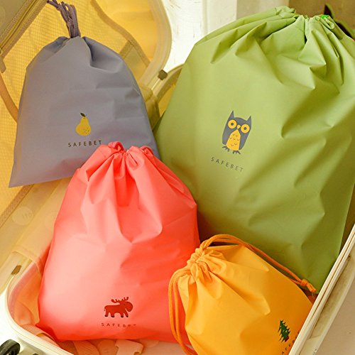 BINGONE Set of 5 Waterproof Drawstring Bag PE Plastic Folding Sport Home Travel Storage Use combine C
