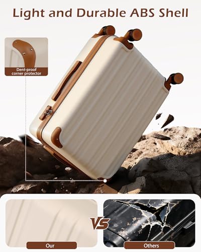 Coolife Luggage, Lightweight and Durable Hardshell, 24 in, apricot white - color: apricot white, size: M(24in)
