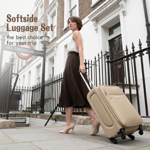 Merax Softside Luggage Set 4 Piece,18/22/26/30 Expand Suitcase,Khaki - color: Khaki, size: 18/22/26/30