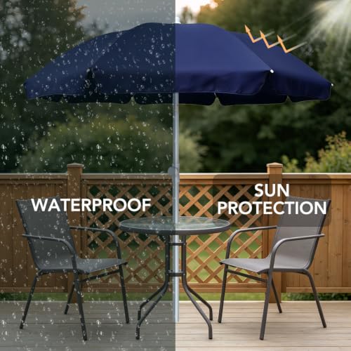 AMMSUN 6FT Portable Outdoor Picnic Patio Umbrella with Tilt Function, Navy - color: Blue