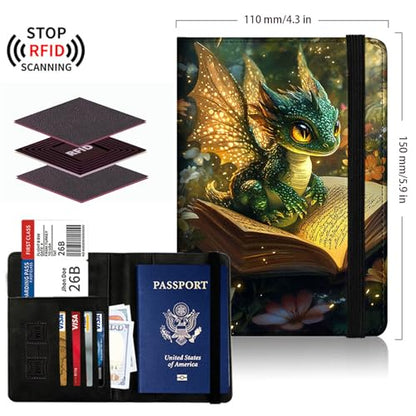 Passport Cover,Multi-Functional Travel Wallet,Stylish & Durable RFID Blocking Passport Holder, Travel Essentials for Men and Women,Fantasy Dragon - color: Fantasy Dragon
