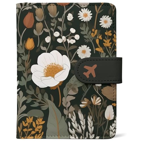 Passport Holder, Cute Travel Wallet Cover with RFID Blocking,flower | PU leather travel wallet with magnetic closure, card slots, pen loop, and easy access for passports and essentials. - color: Q-Bud