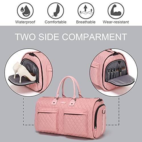 Convertible Garment Duffel Bag, 2-in-1 Hanging Suitcase for Travel - color: Quilted Pink