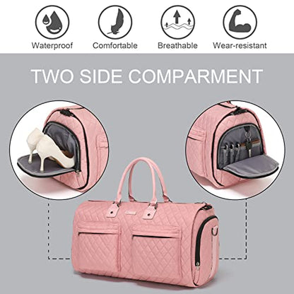 Convertible Garment Duffel Bag, 2-in-1 Hanging Suitcase for Travel - color: Quilted Pink