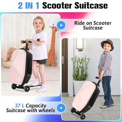 Scooter Luggage for Kids, Ride On Suitcase, Lightweight Foldable Luggage - color: Light Pink
