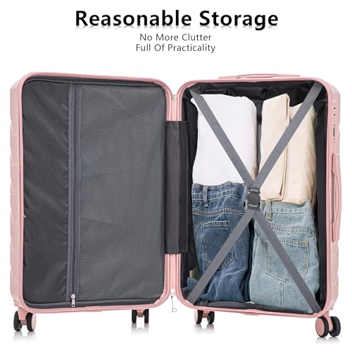 Campfun 3 Piece Luggage Sets, ABS Hardshell Suitcase Set with Double Spinner Wheels, Durable Lightweight Carry On Luggage for Travel & Business, 20/24/28 inch, Pink - color: Pink