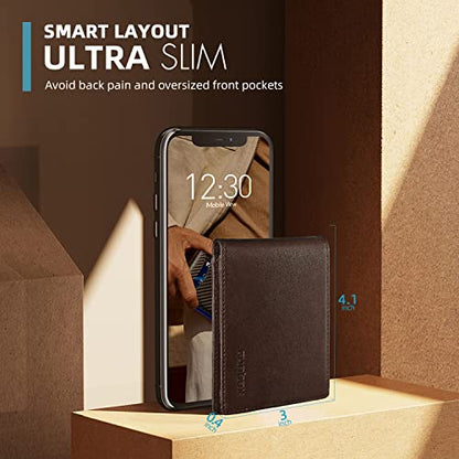 RUNBOX Wallet for Men -Slim Rfid Leather Mens Bifold Novelty Wallets 2 ID Window With Gift Box Men's Accessories - color: Classic coffee