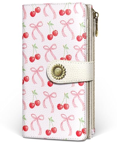 GIANCOMICS Cute Womens Wallet RFID Blocking, Bow Credit Card Holder Bifold - color: Bows and Cherry