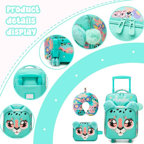 Kids Luggage with Wheels Softside 16" Kids Suitcase for Girls Luggage for Kid Airline Approved & Multi-function Carry Bag 3pcs Set - color: Lvbaozi