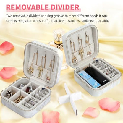 Travel Jewelry Case,Small Jewelry Box with Mirror,Gift for Girls Women - color: Flowing Silver White