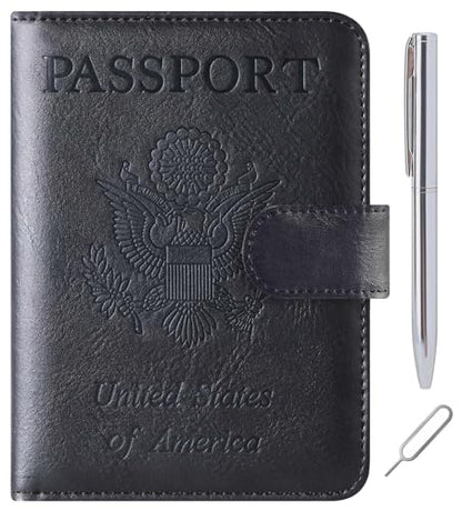 LOHASLIFE Passport Holder for Travel, Rfid Blocking Passport Cover Wallet - color: 120#Black