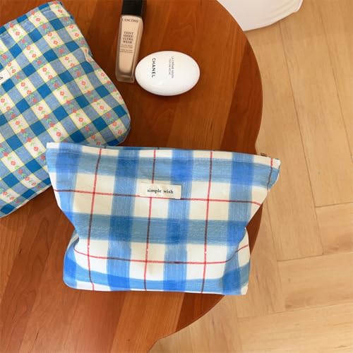 Wudygirl Makeup Bag for Women Cosmetic Bag 10.5"x7.5" Blue White Plaid - color: BLWH Line