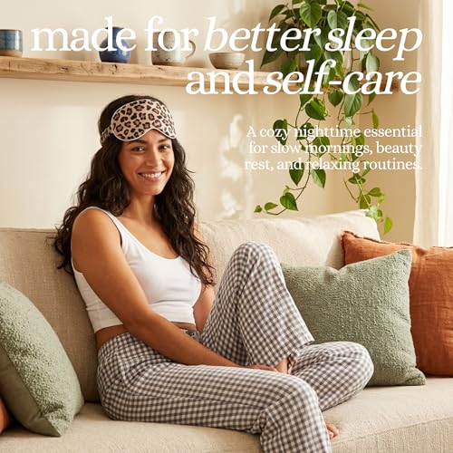 Funky Junque Adjustable Satin Sleep Mask for Women, Silk Filled Eye Mask, Ultra Lightweight, Blocks Light, for Travel, Meditation - Leopard | Soft satin sleep mask with adjustable strap for travel, naps, meditation, flights & restful sleep anywhere - colo