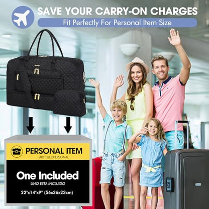 Large Travel Duffle Bags for Women: 35L Weekender Bag with Shoe Compartment - color: Black 01